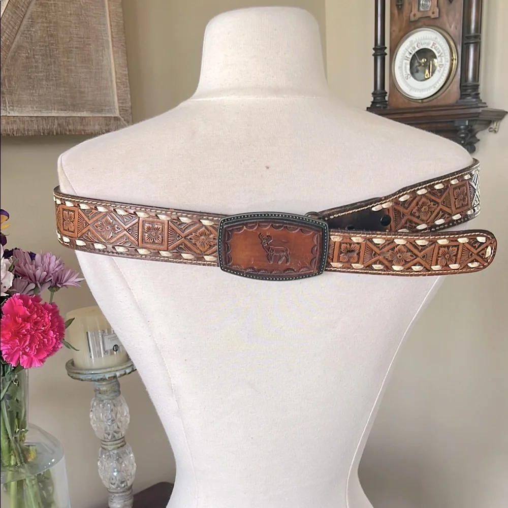 “Bruce” Brown Leather Belt with Intricate Design